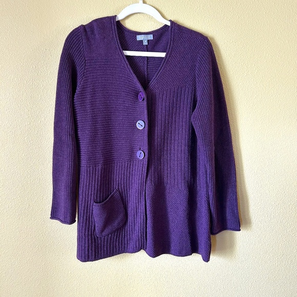 Habitat Cardigan Sweater Button Up Purple 100% Cotton Size Medium - Picture 1 of 8